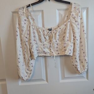 Wild Fable Cream Ruched Crop Blouse
